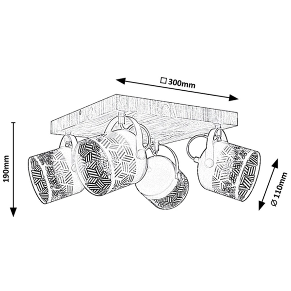 Regulowana lampa sufitowa Rotem 3299 do przedpokoju czarna drewniana