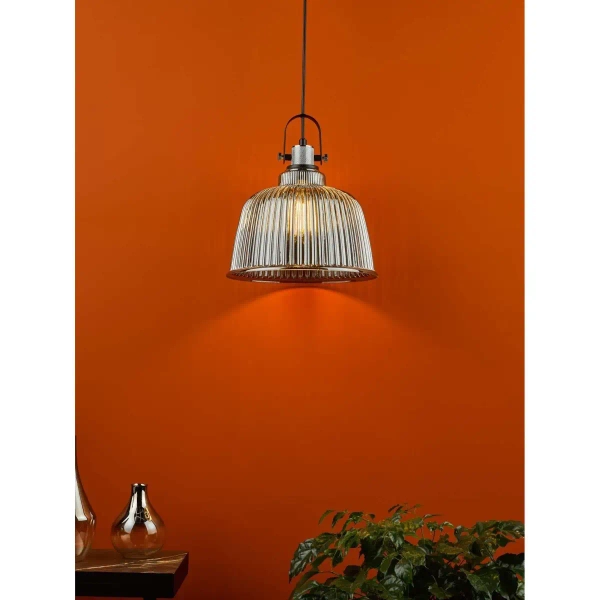 Industrialna wisząca lampa Rhode RHO8610 ryflowana chrom przydymiona
