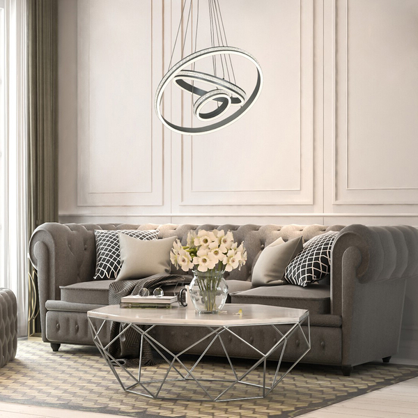 Wisząca lampa Avalon rings z kryształkami LED 75W 4000K aluminium