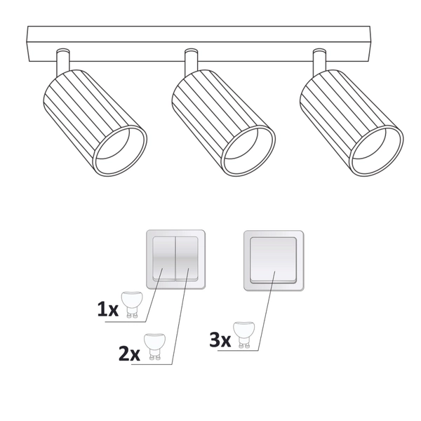 Potrójna lampa sufitowa NICEA 323439 tubki czarny złoty