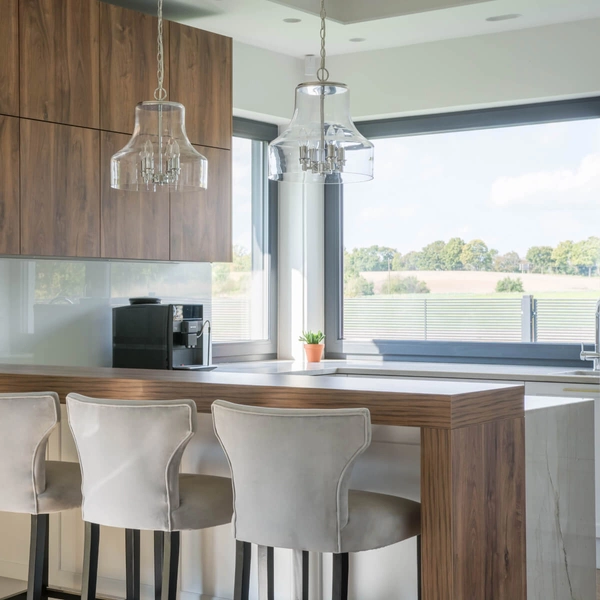 Wisząca lampa retro Prague szklany zwis na łańcuchu chrom