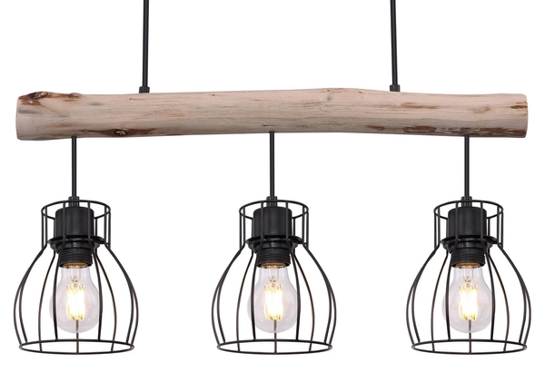 Wisząca lampa Mina 15326-3N belka z druciakami czarna drewno
