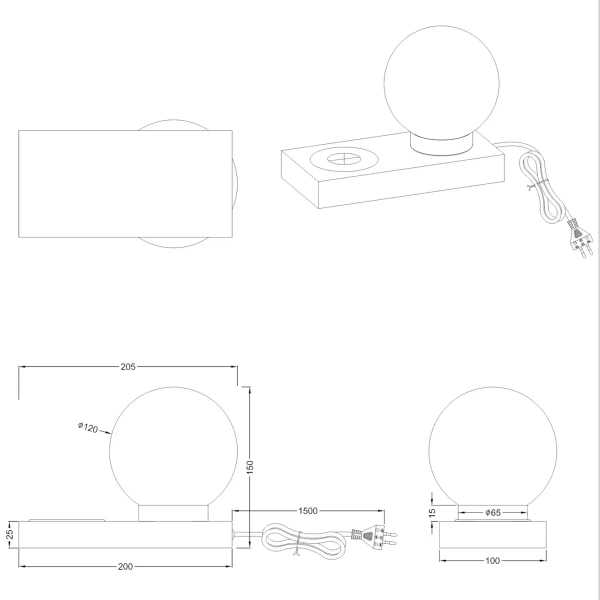 Lampka stołowa z ładowarką Chloe R59080132 RL Light bańka czarna biała