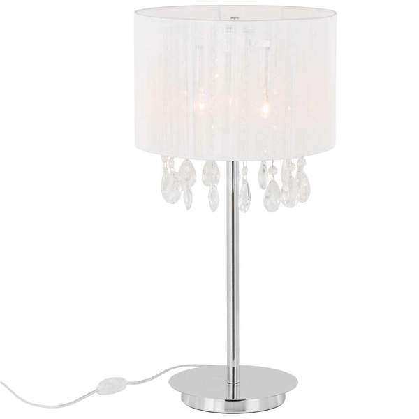 Stojąca LAMPA glamour ESSENCE MTM9262/3P Italux klasyczna LAMPKA stojąca abażurowa kryształki mgła organza biała