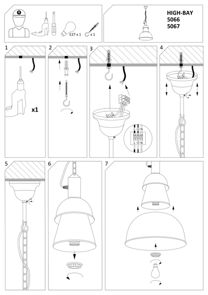 Retro lampa wisząca High-Bay 5067 metalowa na łańcuchu