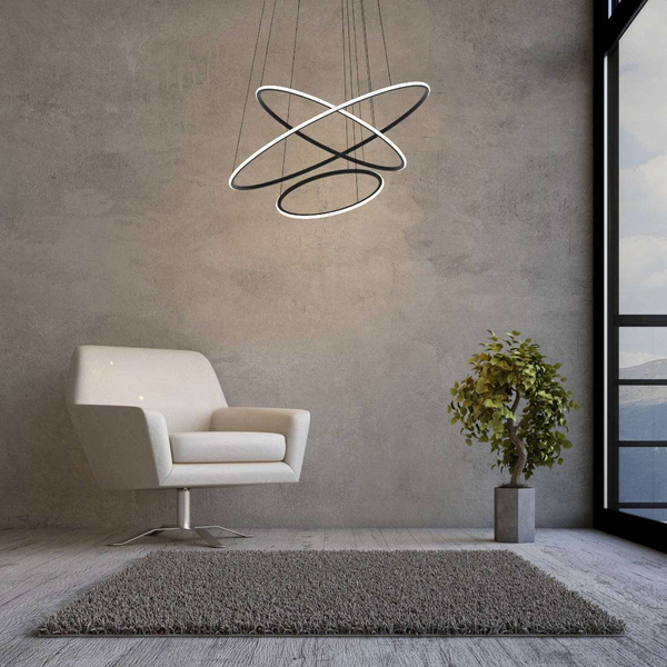 LAMPA wisząca SLIM/000024/3000/B MDECO okrągła OPRAWA biurowy ZWIS LED 125W 3000K ring czarny