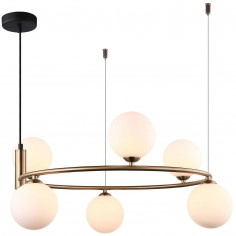 LAMPA wisząca AMILY MDM-3974/6 BRO Italux metalowa OPRAWA okrągły ZWIS szklane kule balls złote białe