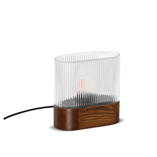 Ryflowana stołowa lampa Flumina FLS122P1 owalna drewniana orzechowa