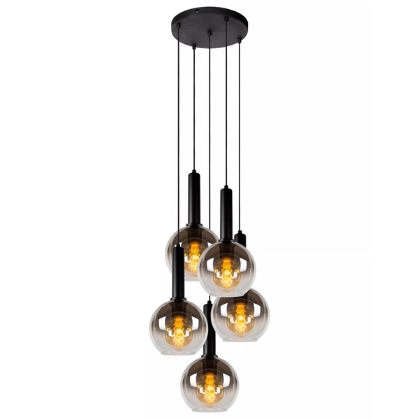 Wisząca lampa loftowa Marius kaskada czarna przydymiona