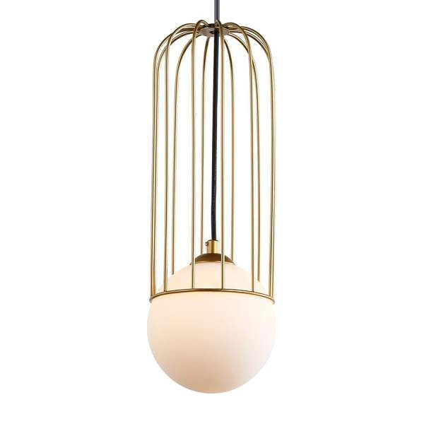 Druciana LAMPA wisząca SIMON MDM-3938/1 GD Italux metalowa OPRAWA drut ZWIS szklana kula ball klatka loft złota