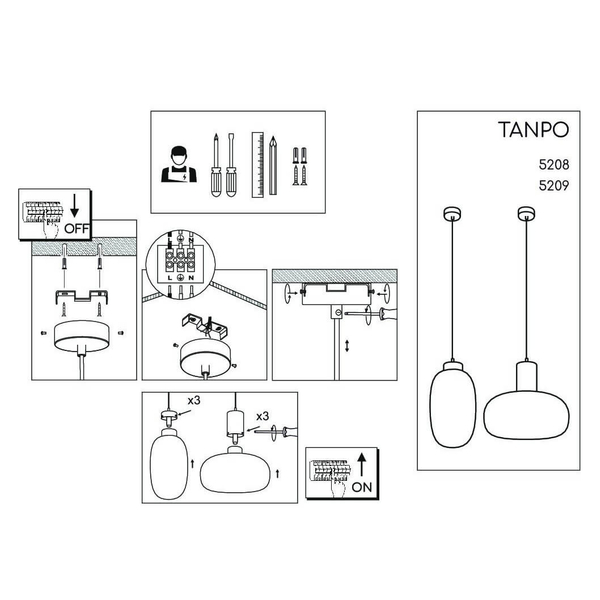 Wisząca lampa szklana Tanpo 5208 Shilo do salonu transparentna czarna