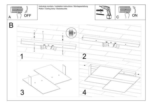 Plafon LAMPA sufitowa SL.0188 OPRAWA szklana prostokąty chrom biała
