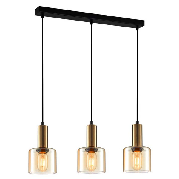 Sypialniana lampa wisząca Santia PND-65342-3-BRO+AMB nad łóżko miedziana bursztynowa