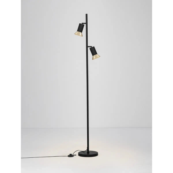 Stojąca lampa do salonu MARENZO LE45612 metalowa z wtyczką czarna złota