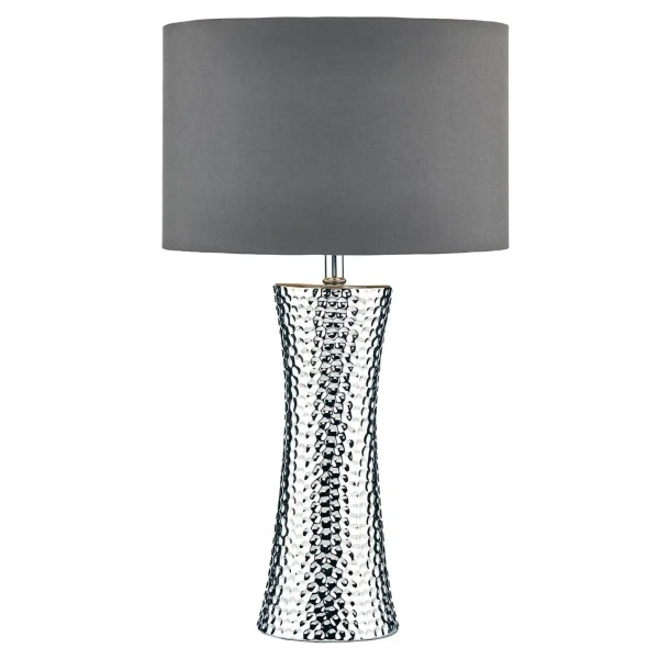 Ceramiczna lampa stołowa Bokara BOK4232-X jedwabny abażur srebrny