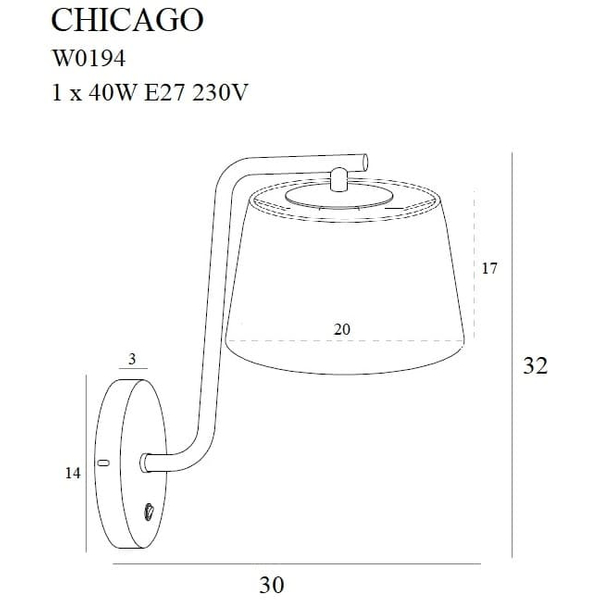 Salonowy kinkiet CHICAGO W0194 Maxlight metal tkanina czarny