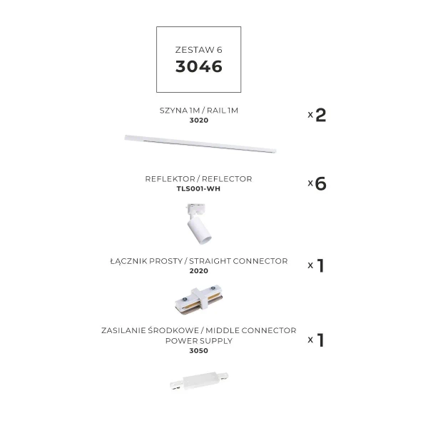 Regulowany zestaw szynoprzewodów jednoobwodowych 3046 biały