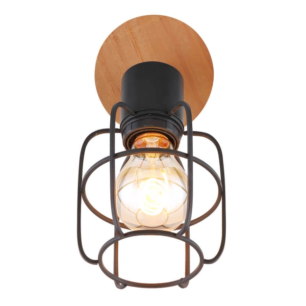 Ścienna lampa druciana Willa 54037-1 do salonu czarna drewno