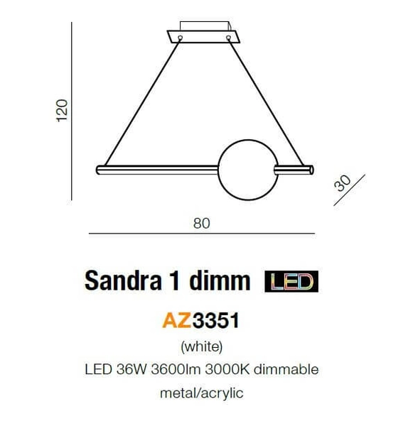 Designerska lampa wisząca Sandra AZ3351 LED 36W 3000K ball czarna