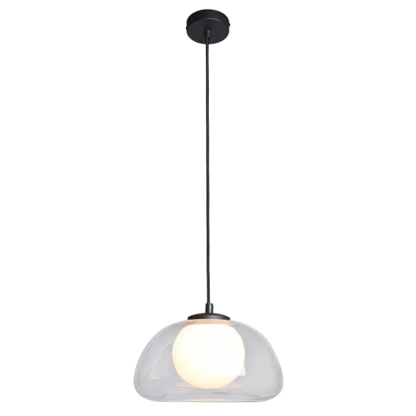 Szklana lampa wisząca Ainale PND-54637-1-BK-CL kula biała przezroczysta