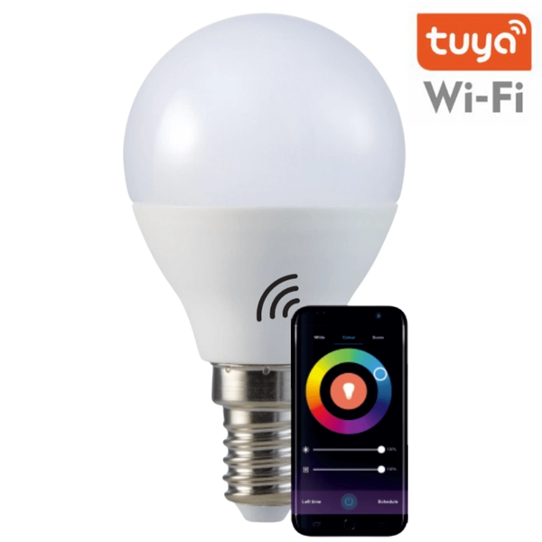 Żarówka sterowana aplikacją TUYA 313799 E14 5,5W 3000-6000K+RGB kulka biała