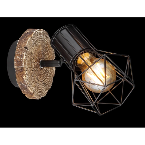 Ruchomy kinkiet Priska 54017W-1 druciany czarny drewno