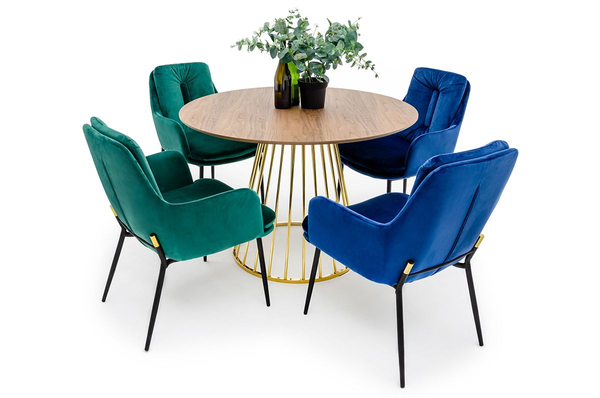 Okrągły stół GLAM WALNUT z drewnianym blatem orzech chrom