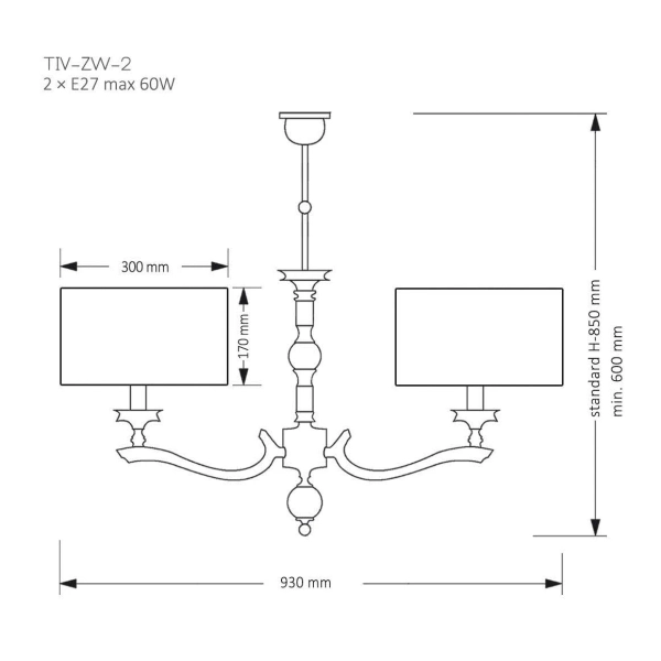 Żyrandol do jadalni Tivoli TIV-ZW-2 (N) podwójny klasyczny nikiel
