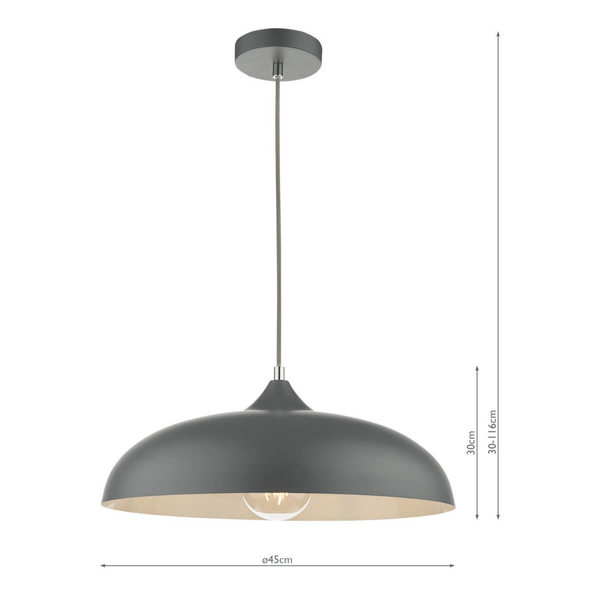 Metalowa lampa wisząca Kaelan KAE0137 kopułowa szara