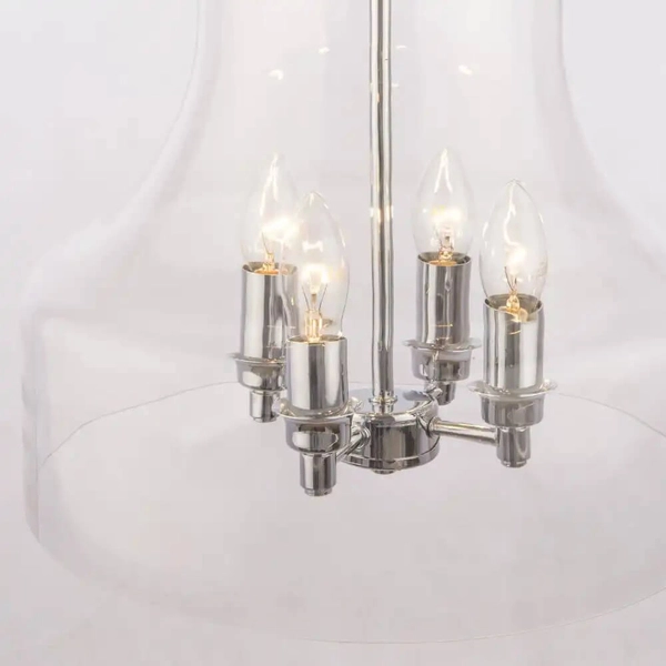 Wisząca lampa retro Prague szklany zwis na łańcuchu chrom