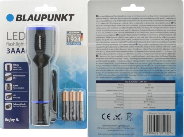 Latarka ledowa Blaupunkt LAAA-800 6W na baterie czarna