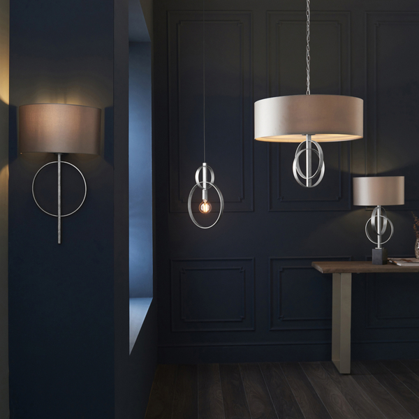 Stołowa lampa hampton L&-195217 Light& z abażurem antyczne srebro