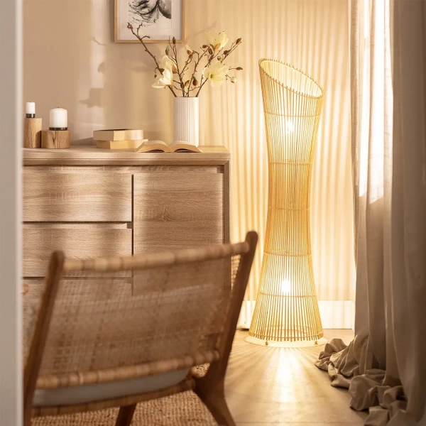 Podłogowa lampa Boho ABR-LP1-BH-E27 Abruzzo do salonu bambus brązowy