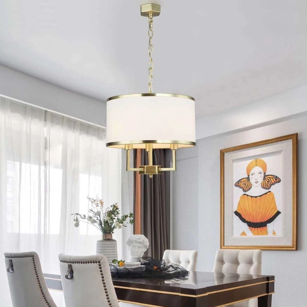 LAMPA abażurowa Casa Old Gold M Orlicki Design wisząca OPRAWA okrągły ZWIS klasyczny na łańcuchu kremowy złoty