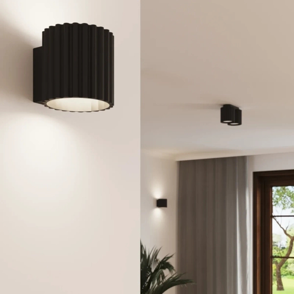 Sufitowa lampa downlight AURA czarna SL.1784 ryflowana do salonu