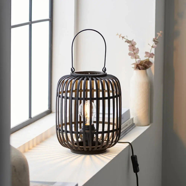Bambusowa lampa nocna Mathias 101674 drewniany czarny