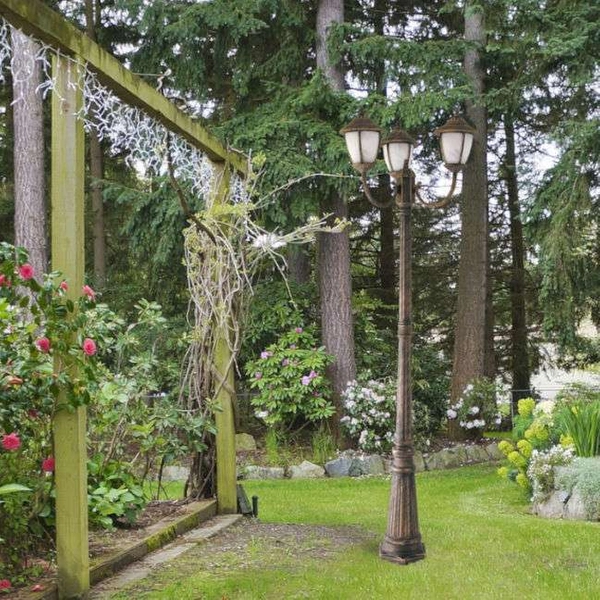 Ogrodowa LAMPA stojąca MADRID 8379 Rabalux metalowa OPRAWA latarnia industrialna IP43 czarna złoto antyczne