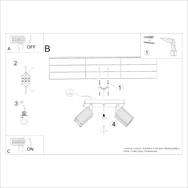 Lampa sufitowa do salonu KARBON SL.1583 tuby regulowane czarne