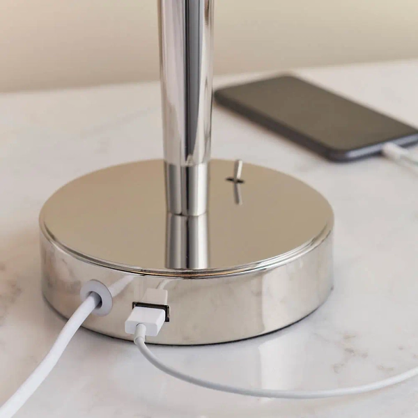 Abażurowa lampa stołowa Syon 72175 z wtyczką na stolik nikiel