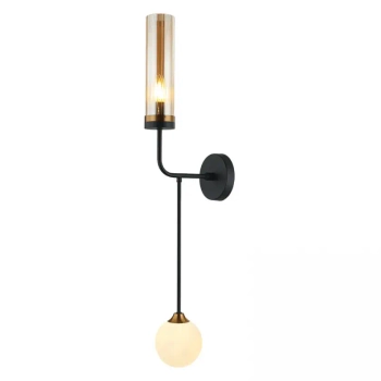 Modernistyczna ścienna lampa 22054 tuba kula mosiądz opal