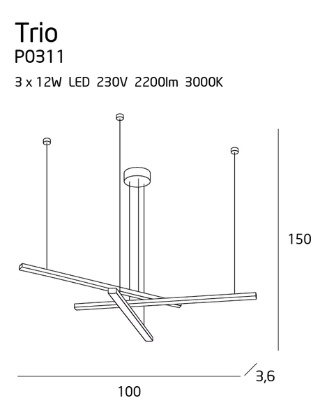 Wisząca lampa sticks Trio P0311 Maxlight LED 36 W 3000K listwy czarne