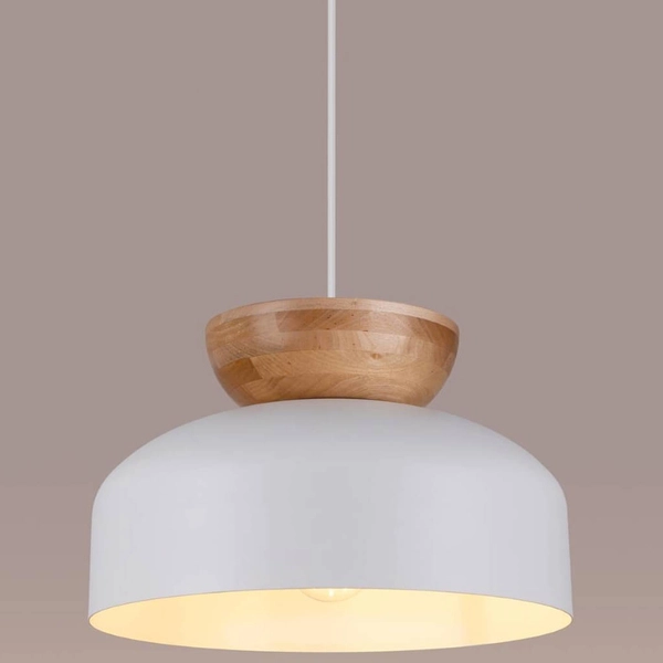 Wisząca lampa nad stół Marion SL.1350 kopuła kuchenna drewniana biała