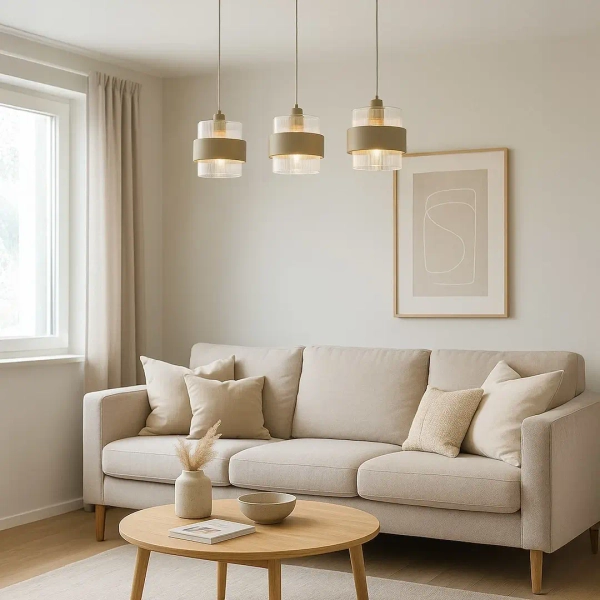 Żebrowana lampa wisząca do jadalni Valentino ML2239 potrójna beżowa