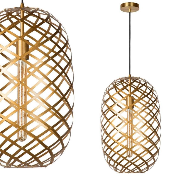 Loftowa LAMPA wisząca WOLFRAM 21417/32/02 Lucide metalowa OPRAWA klatka zwis mosiądz