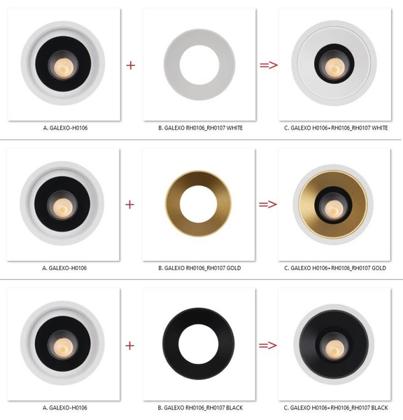 Zestaw wpust Galexo H0106 + RH0106/H0107 GOLD Maxlight LED 7W 3000K biały pierścień złoty