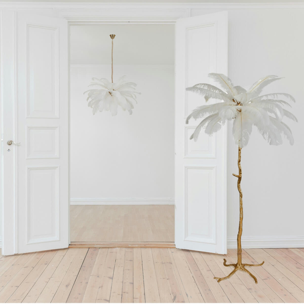 Wisząca lampa pióra EMU ST-DN127 white do salonu biały złoty