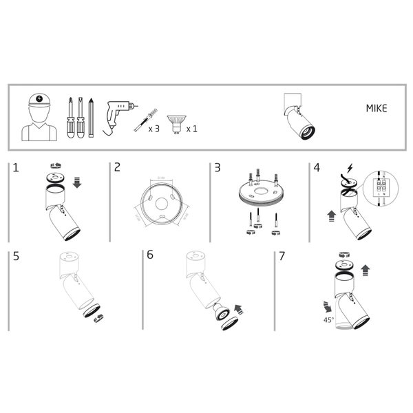 Lampa sufitowa reflektor Mike 7660 Nowodvorski regulowana tuba biała