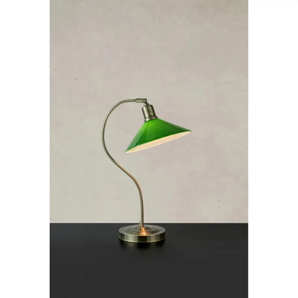 Zielona lampa stołowa VELA mosiądz 108864 metalowa retro trójkątna 1xE27