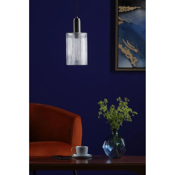 Industrialna zwisająca lampa Nikolas NIK0167-E01 ryflowane szkło chrom