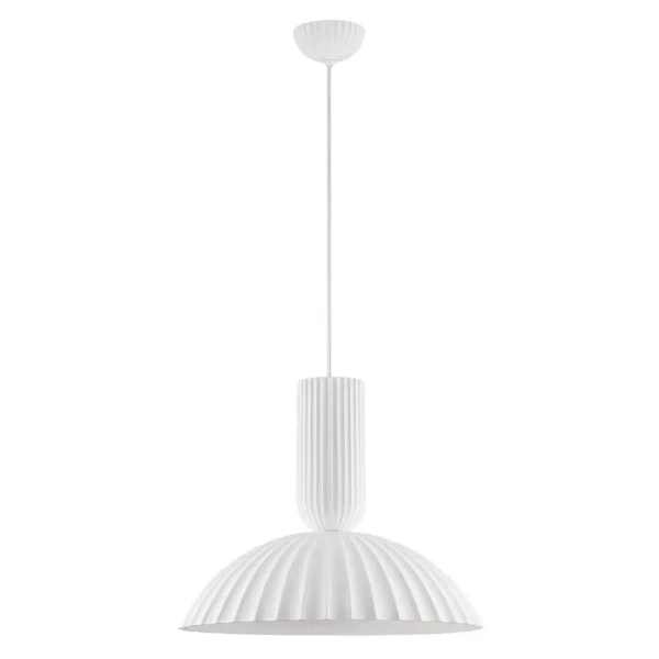 Kopułowa lampa wisząca GIRONTO LE45305 z gipsu ryflowana biała